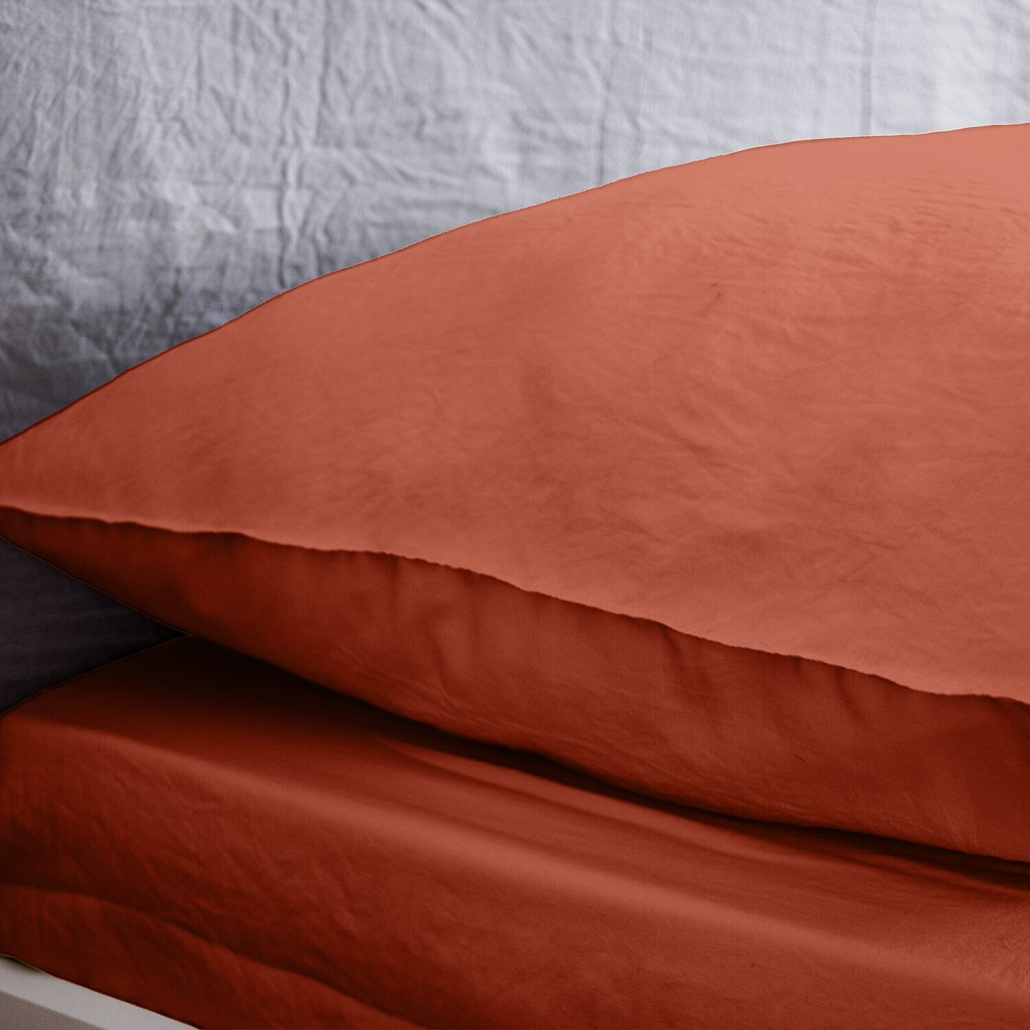 Drap housse uni microfibre lavée terracotta