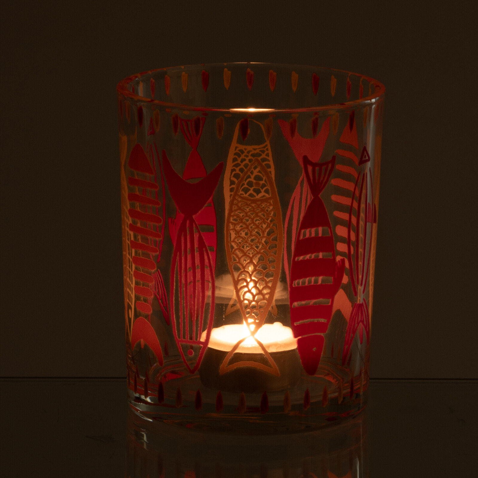 J-Line Photophore Poisson - verre - rose/orange - medium