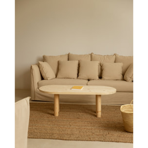 Table basse ovale en bois massif en teinte naturelle de 40x120cm Hauteur: 40 Longueur: 120 Largeur: 50