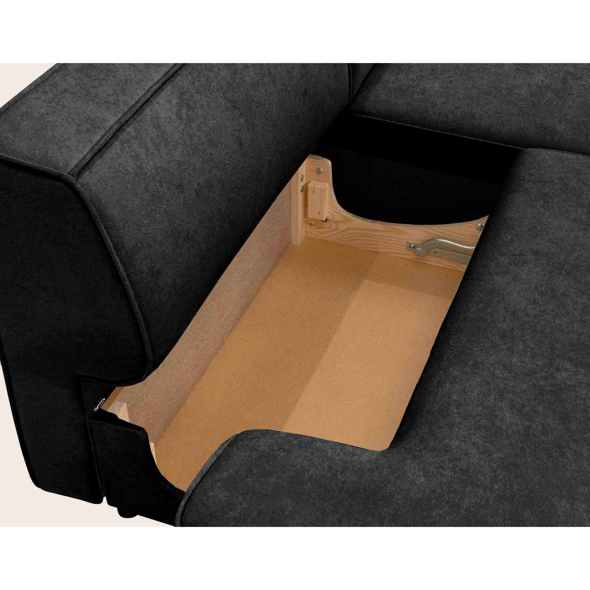 Lisette - Canapé d'angle droit 4 places convertible avec coffre en velours - Noir