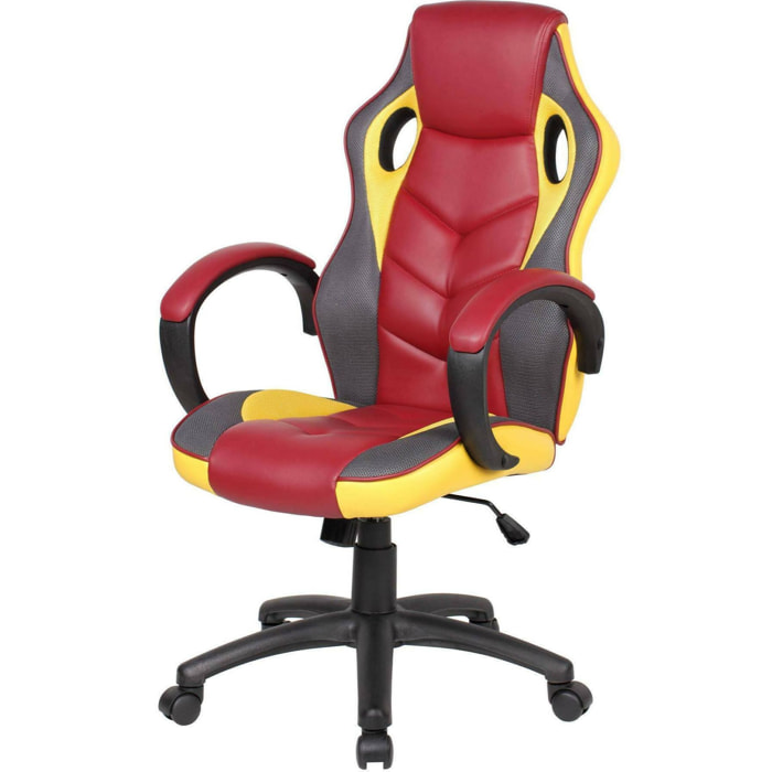 Sedia da gaming Caloundra, Poltrona da gaming adulto, Sedia da scrivania, 66x61h104/114 cm, Rosso e Giallo