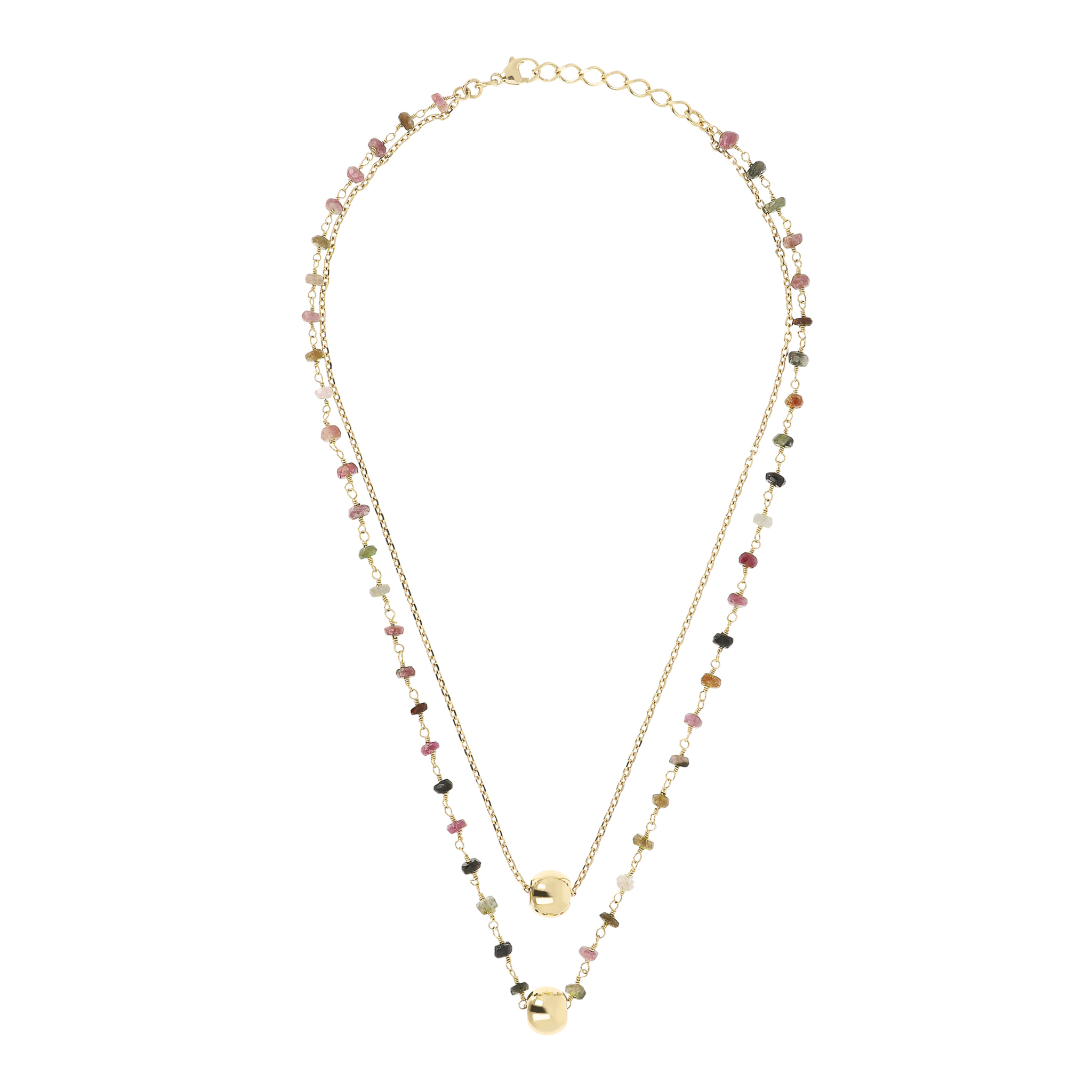 Collana Multifilo Golden con Doppio Pendente e Pietra Naturale