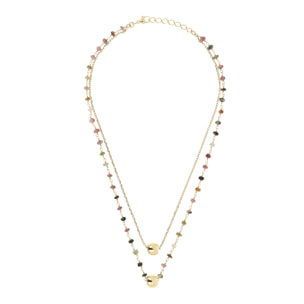 Collana Multifilo Golden con Doppio Pendente e Pietra Naturale