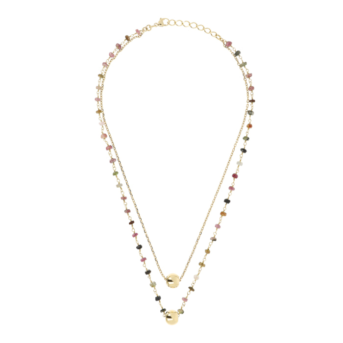 Collana Multifilo Golden con Doppio Pendente e Pietra Naturale