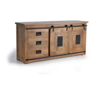 Aparador 2 puertas correderas y 3 cajones - madera de mango y metal - 80x165x45cm