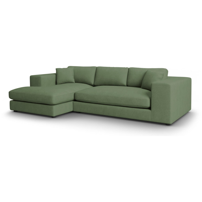 Canapé d'angle gauche ''Tendance'' 5 places en velours côtelé vert
