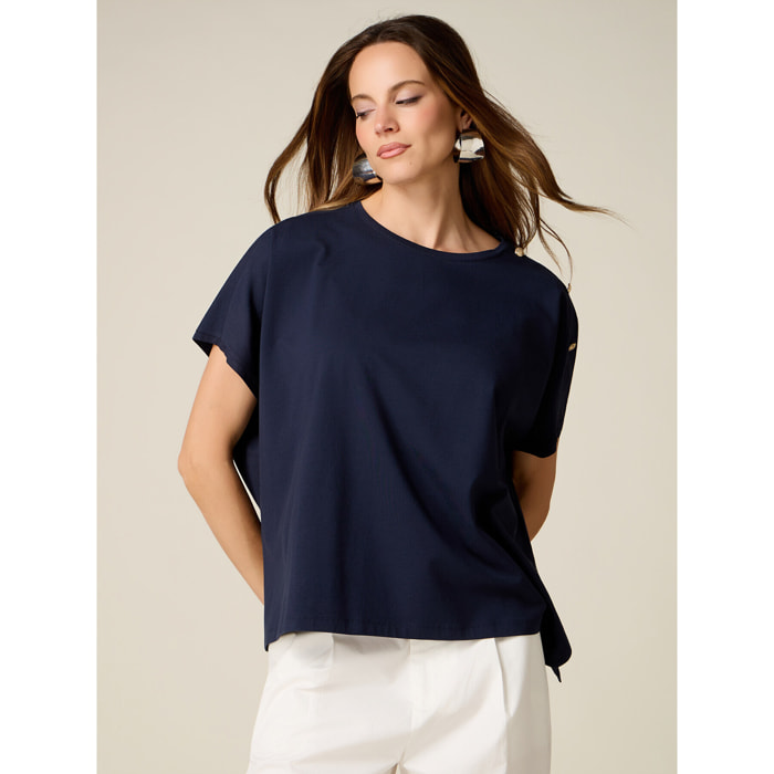 Oltre - Camiseta de punto con botones decorativos - Azul