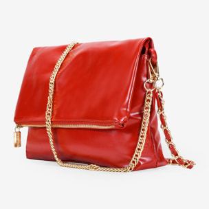 Bolso de hombro rojo con solapa y cadena