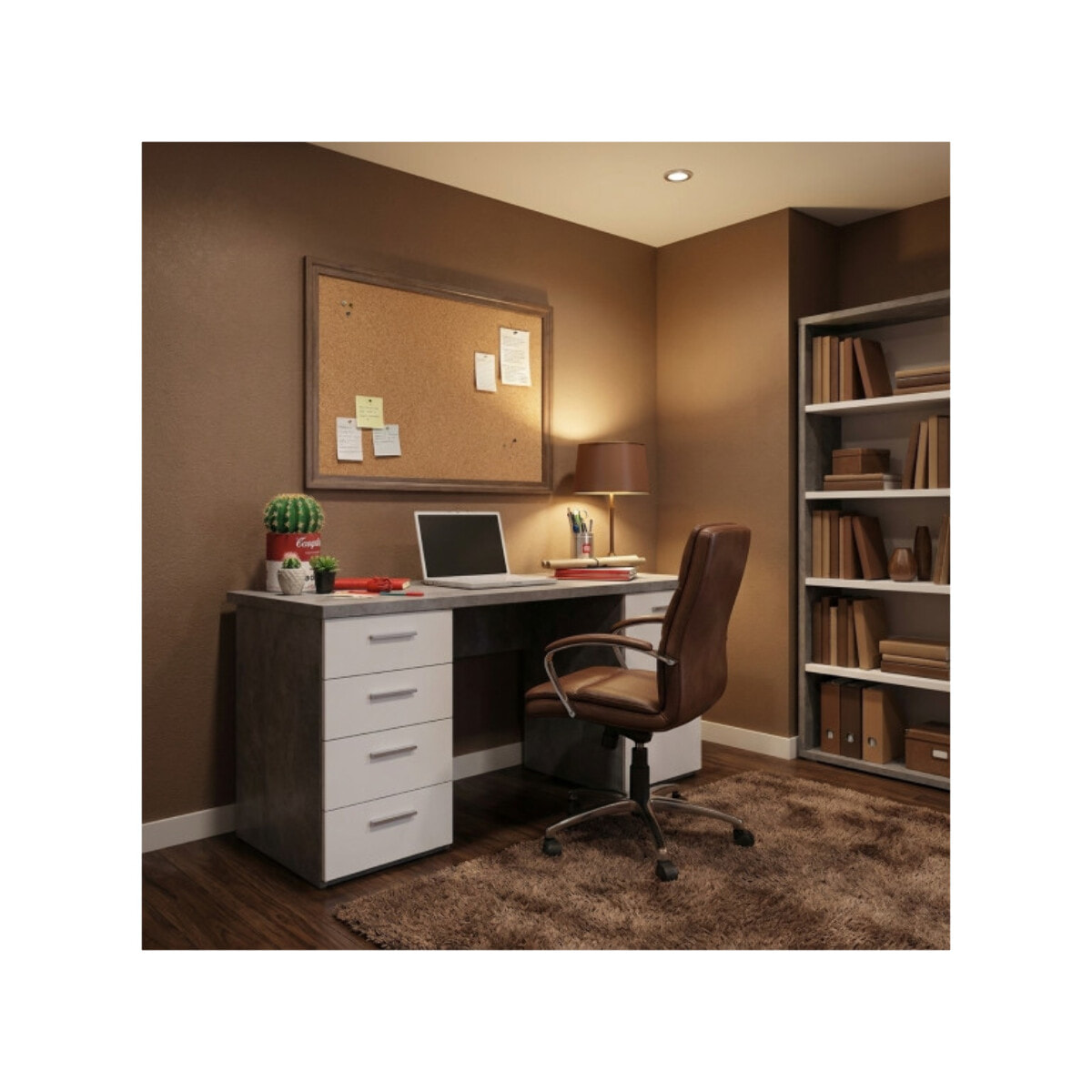 Bureau avec rangements 145 cm - Design béton & blanc - ESTEBANE