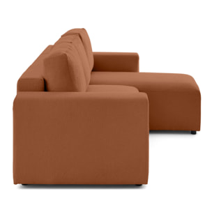 Livy - canapé d'angle réversible 4 places convertible avec coffre en tissu bouclette - Terracotta