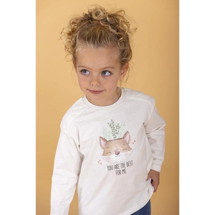 T-shirt Bambino A Maniche Lunghe Con Stampa Foxy Colore Ecru