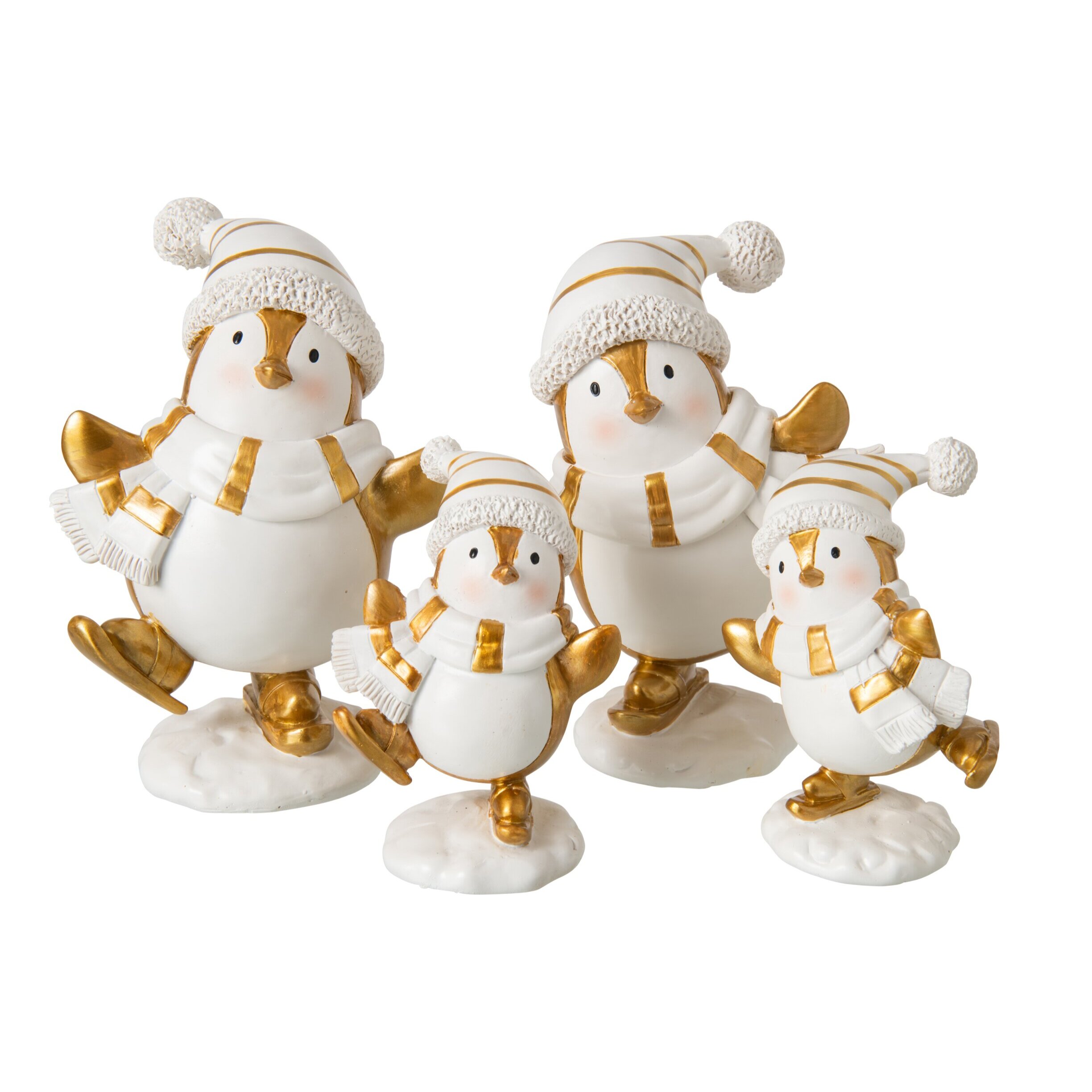 J-Line Pingouin foulard et chapeau - polyrésine - blanc/doré - large - assortiment de 2