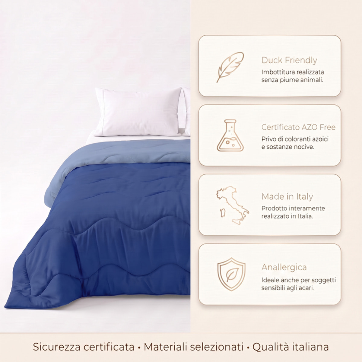 Trapunta invernale bicolor Made in Italy in microfibra di poliestere - Blu/Azzurro