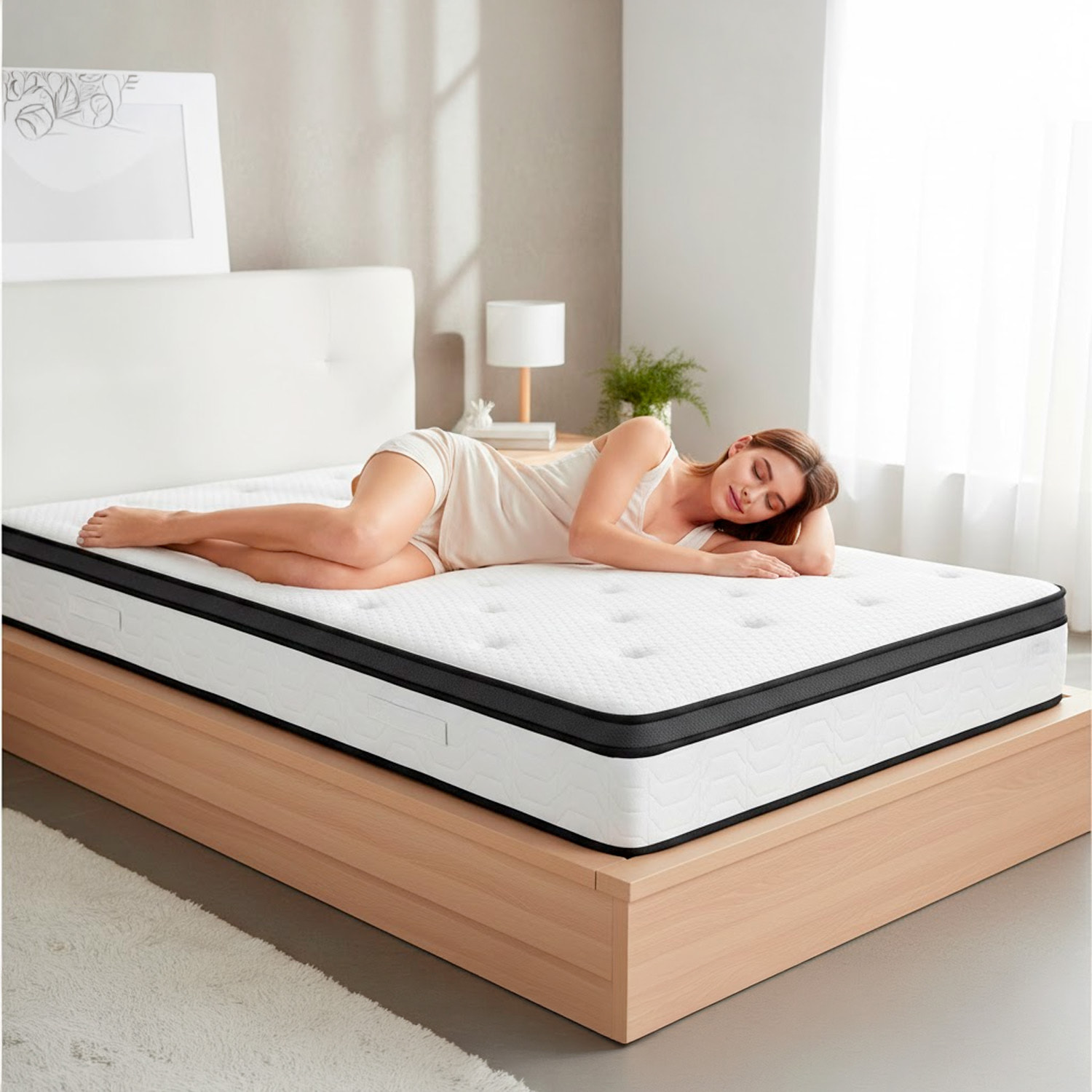 Materasso Singolo Ibrido Con 240 Molle Insacchettate per M² E Memory Foam 5 Zone di Comfort Double Sided Rigidità H3/H4 80 x 190 x 29 Cm