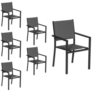 Lot de 6 chaises rembourrées en aluminium anthracite - textilène gris
