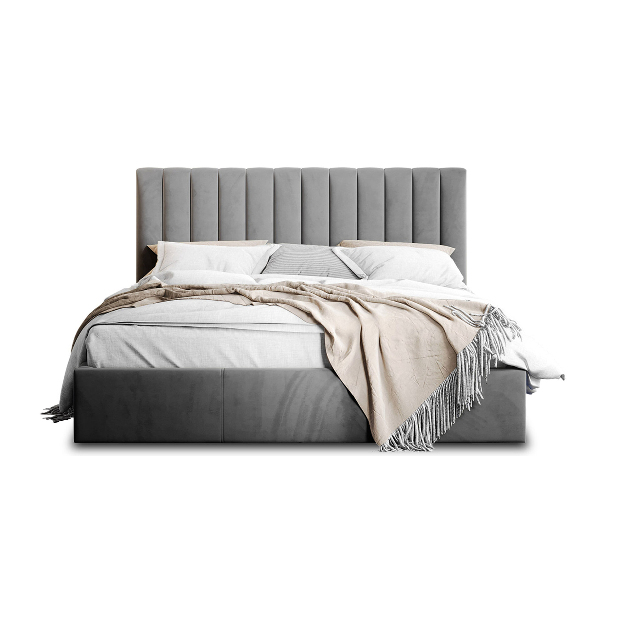 Rosario - lit coffre - 160x200 - sommier inclus - en velours - Gris