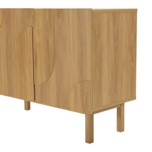 ETHAN - Buffet couleur naturelle 4 portes décor motif arrondi