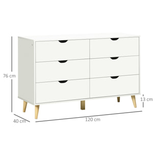 Commode 6 tiroirs design scandinave piètement effilé incliné bois pin panneaux blanc