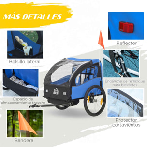 Remolque de Bicicleta para Niños +18 Meses Cochecito para Transporte de 2 Plazas con Cinturón de Seguridad Espacio de Almacenamiento y Sistema de Amortiguador 140x88x90 cm Azul