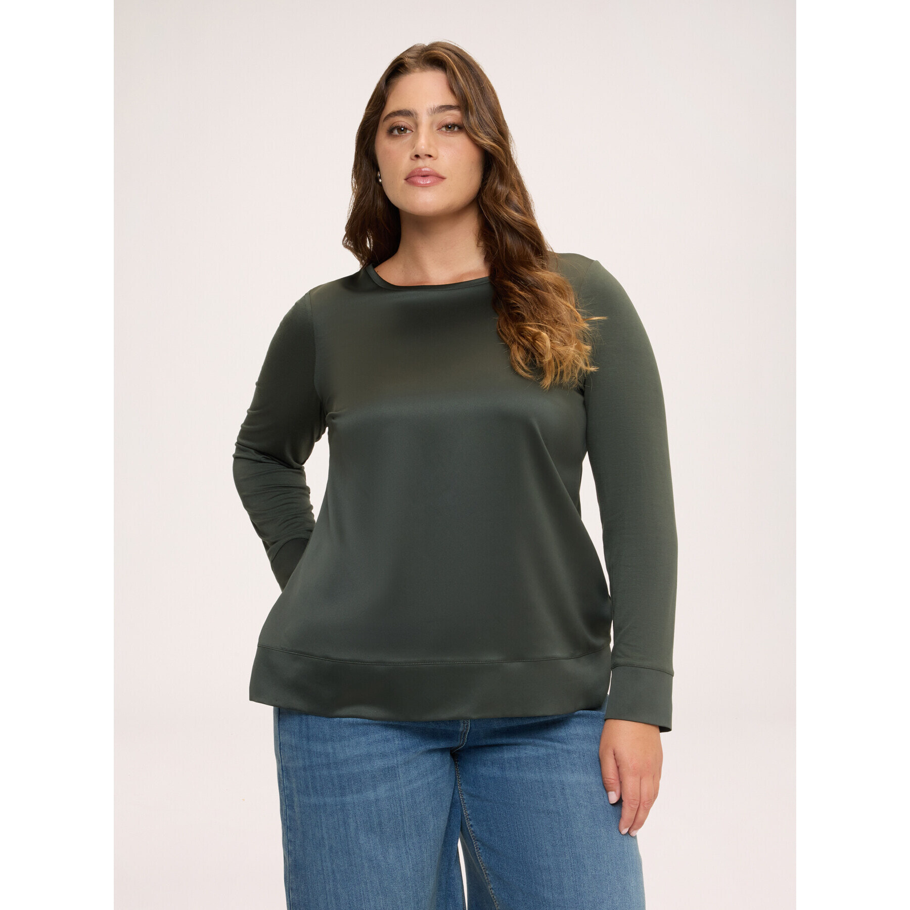 Fiorella Rubino - T-shirt bimaterica in raso e jersey - Verde militare