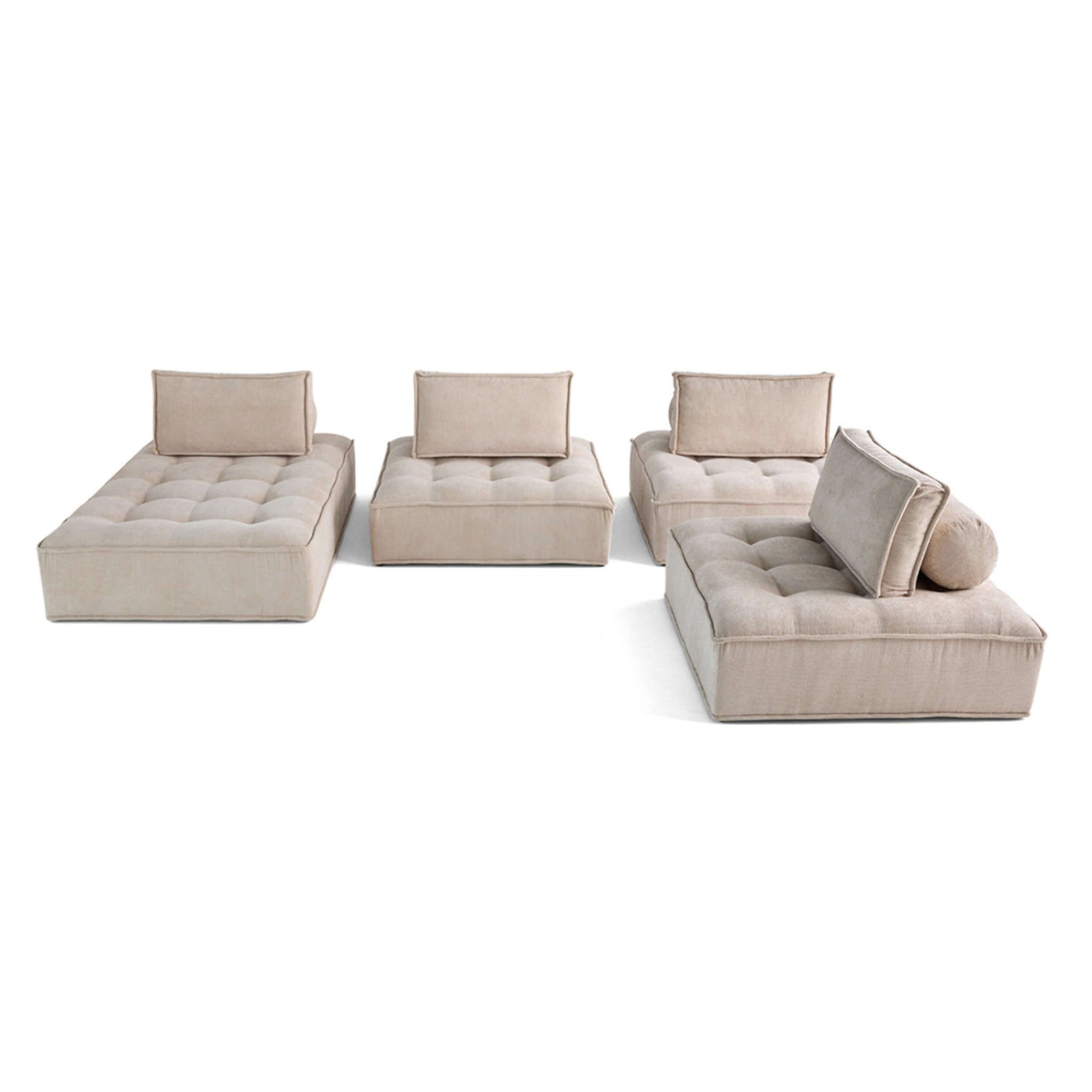 Marisol - canapé panoramique modulable 7 places - velours texturé - Beige