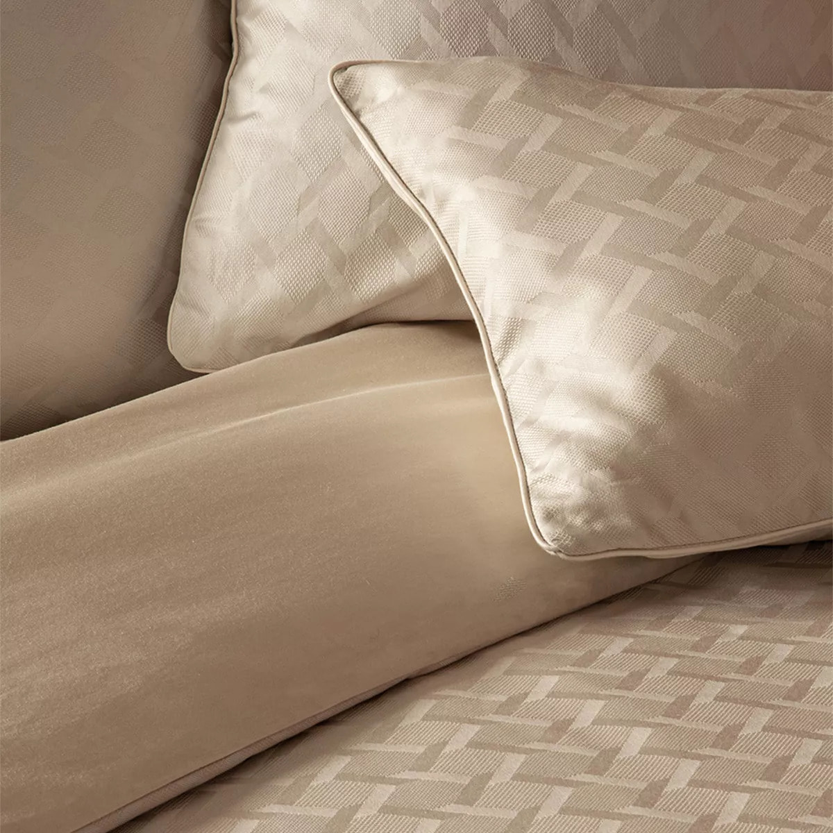 Housse de couette satin de coton motif jacquard beige Adagio lin