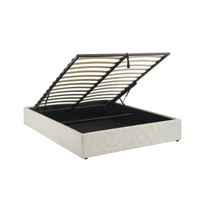 Lit coffre avec sommier à lattes. finition velours côtelé blanc. L213 x P166.5 x H32cm