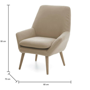 Poltrona Annarita, Poltrona di design da salotto, 100% Made in Italy, Poltroncina relax in tessuto imbottito, Cm 80x70h95, Beige