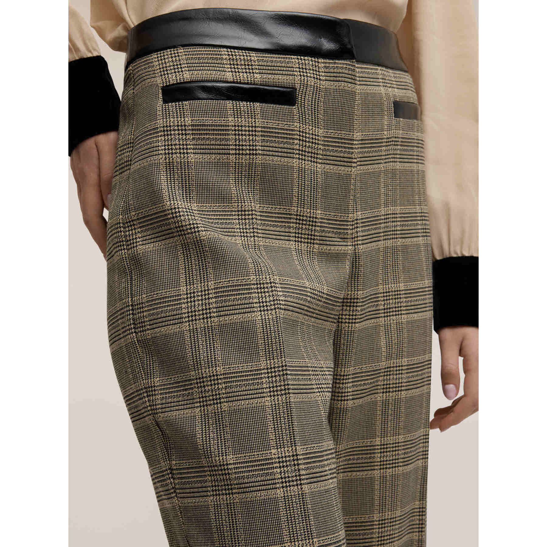 Motivi - Pantaloni cropped tinto filo fantasia check - Beige