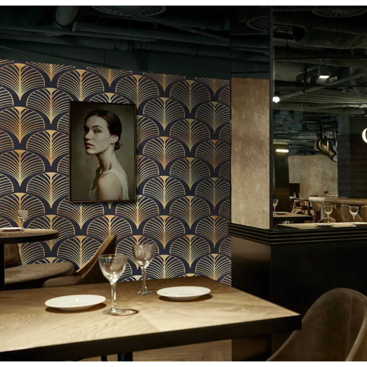 Carta da Parati Art Déco Anni '30 Nera e Oro