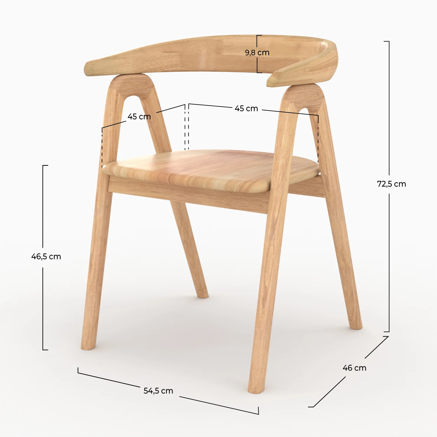 Chaise en bois d'hévéa clair avec accoudoirs - Hawa