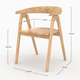 Chaise en bois d'hévéa clair avec accoudoirs - Hawa