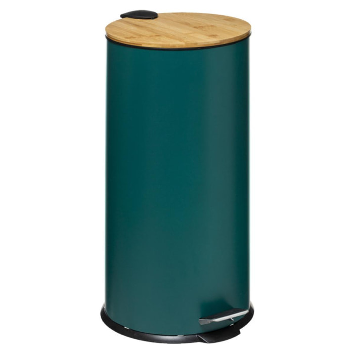 Poubelle ''Bam Modern'' 30 litres Couvercle Bambou Atmosphéra - Couleur: Bleu canard