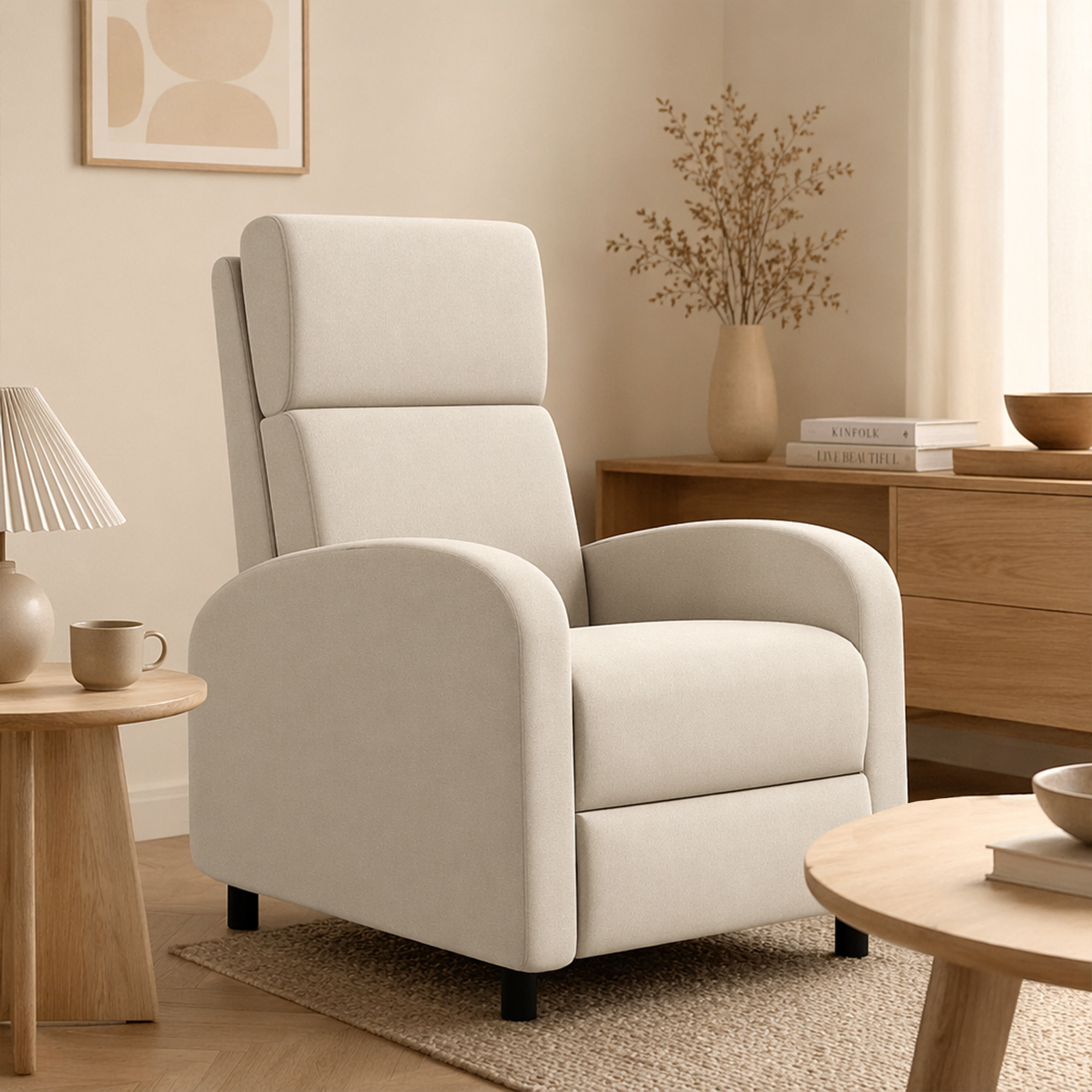 Fauteuil de relaxation inclinable réglable repose-pied tissu beige