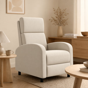 Fauteuil de relaxation inclinable réglable repose-pied tissu beige