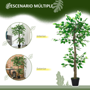 Árbol de Té Artificial 120 cm Planta Artificial con 546 Hojas Musgo y Maceta Planta Artificial Decorativa para Interior y Exterior Hogar Salón Oficina Verde