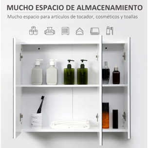 Kleankin Mueble de Baño con Espejo Mueble de Pared para Baño con 3 Puertas y Estantes Internos Ajustables 70x15x60 cm Blanco