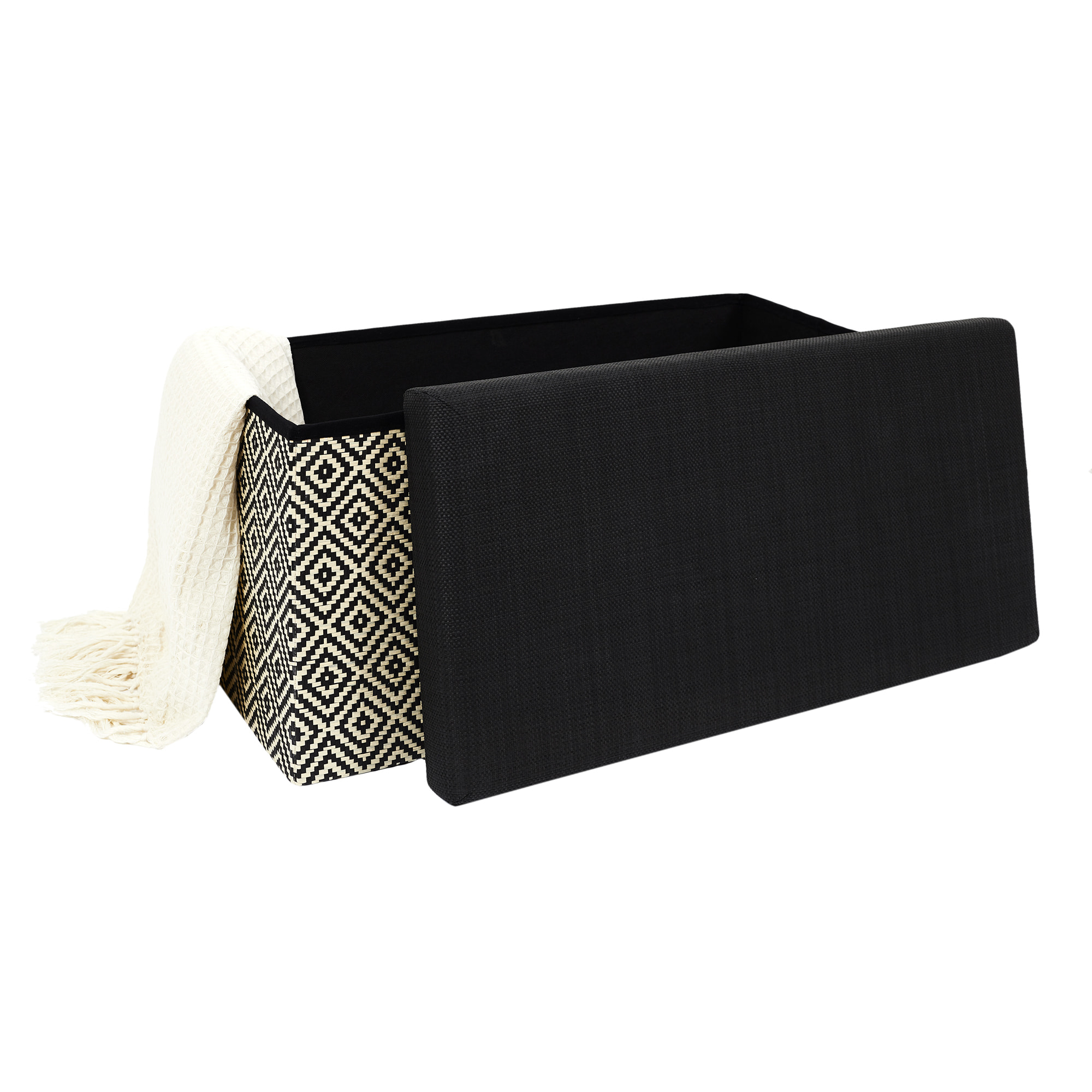 Coffre Banc Pliable Tresse Noir