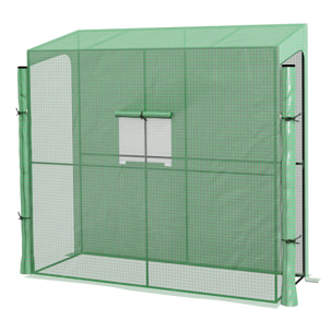 Serre de jardin adossée serre adossée dim. 2L x 0,8l x 2H m 2 portes zippées fenêtre acier PE haute densité vert