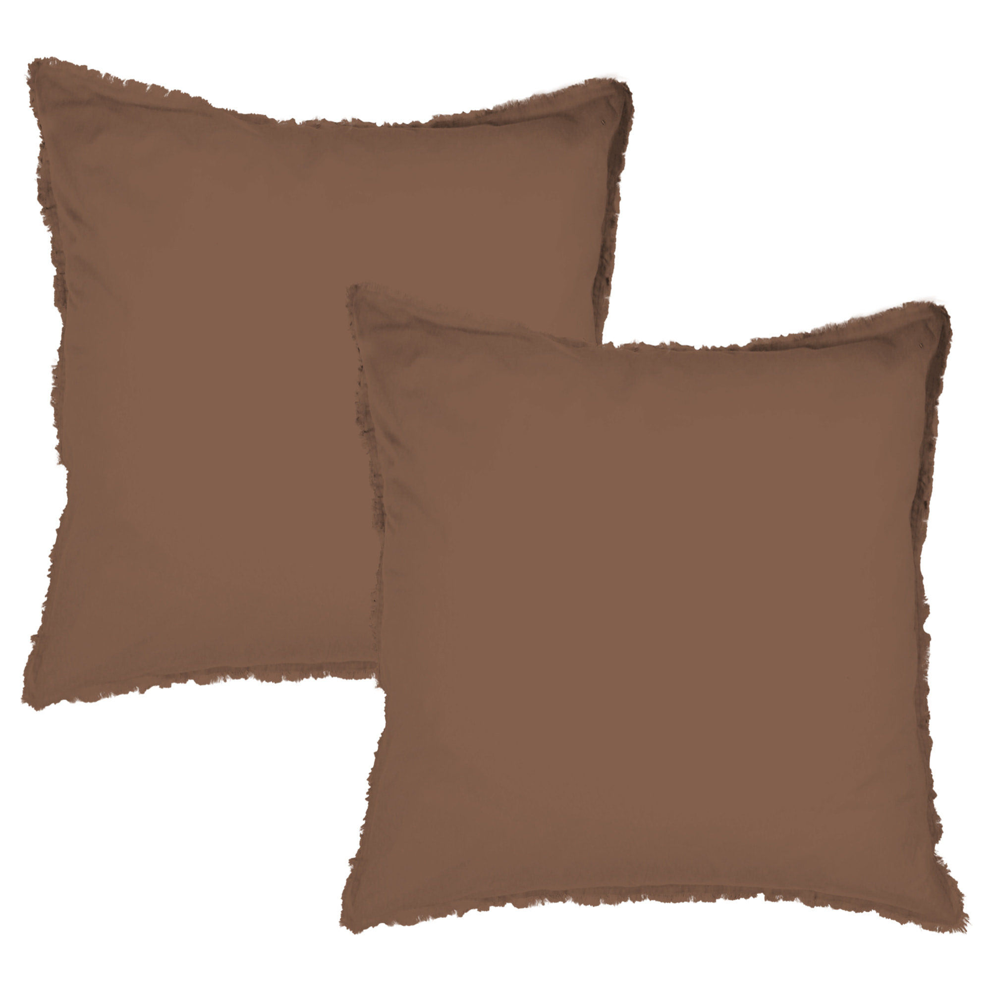 Set de 2 taies d'oreiller unies à franges, COTON LAVÉ