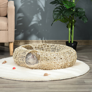 Cama para Gatos de Ratán 78x69x22 cm Cesta para Gatos Rolliza con Cojín Suave