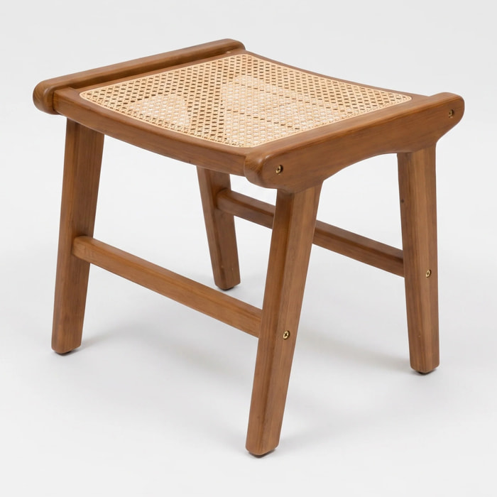Tabouret en bois de teck et cannage en rotin 42,5 cm - Marcelle