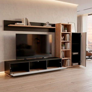 Parete Attrezzata Mobile TV Libreria Armadio Mensola Vani Multifunzione Design Contemporaneo Living Arredo Casa 240 x 40 x 127 Cm Antracite E Rovere