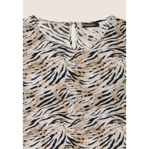 T-shirt in viscosa animalier con spacchi dotati di zip