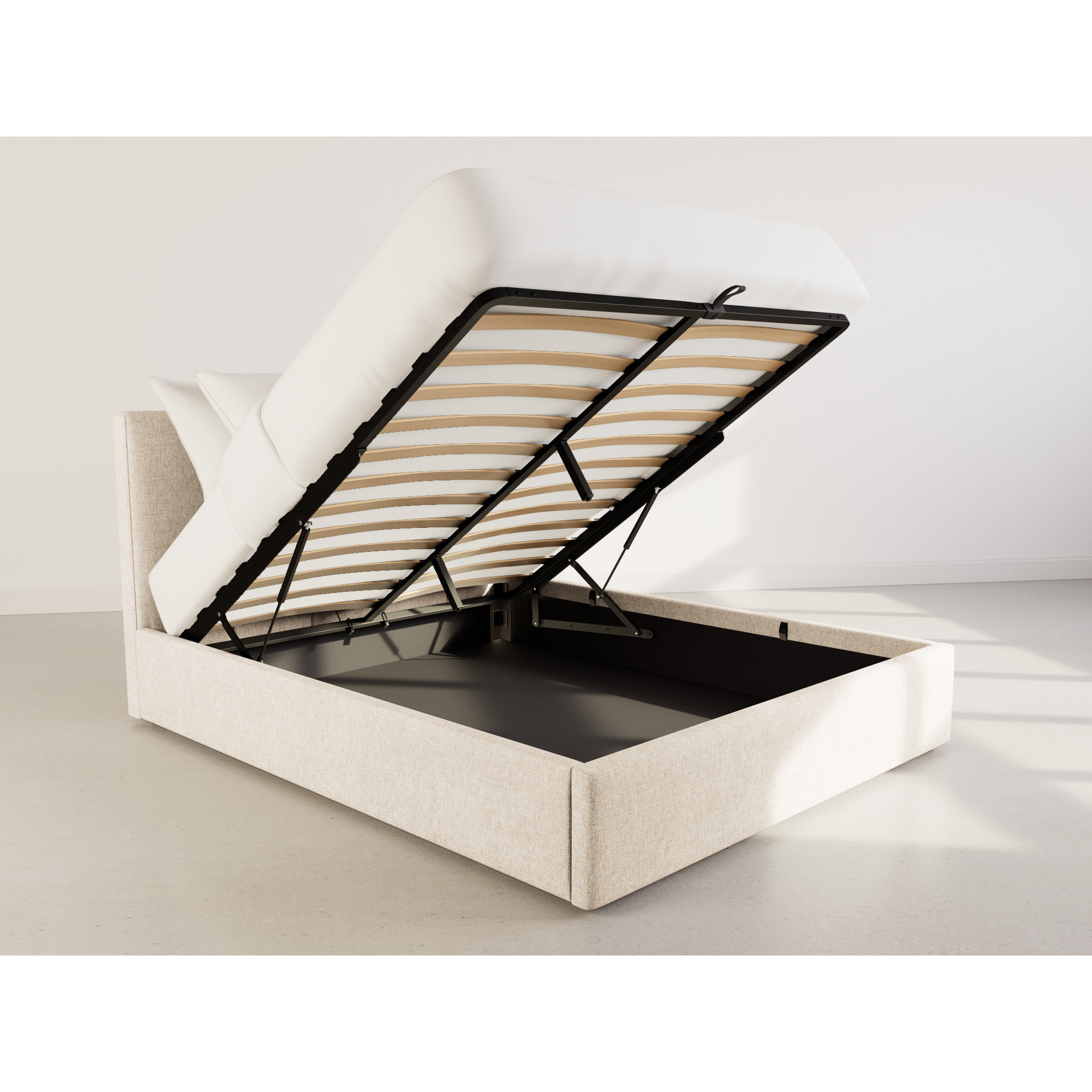 Beanie - lit coffre - 160x200 cm - en velours - sommier inclus - Beige
