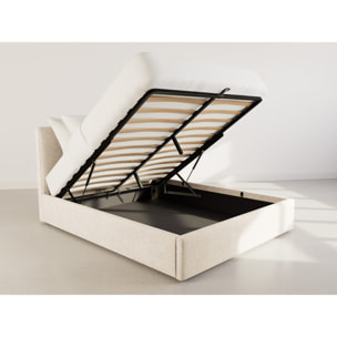 Beanie - lit coffre - 160x200 cm - en velours - sommier inclus - Beige