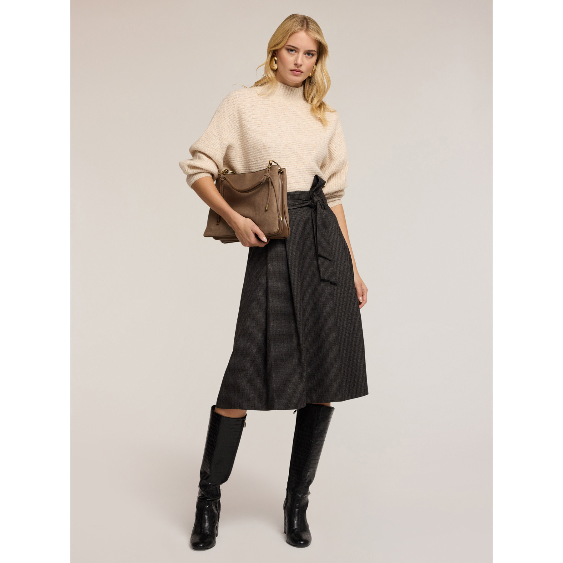 Motivi - Gonna in tinto filo con cintura - Grigio