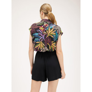 Motivi - Camisa cropped con bolsillos de estampado tropical - Negro