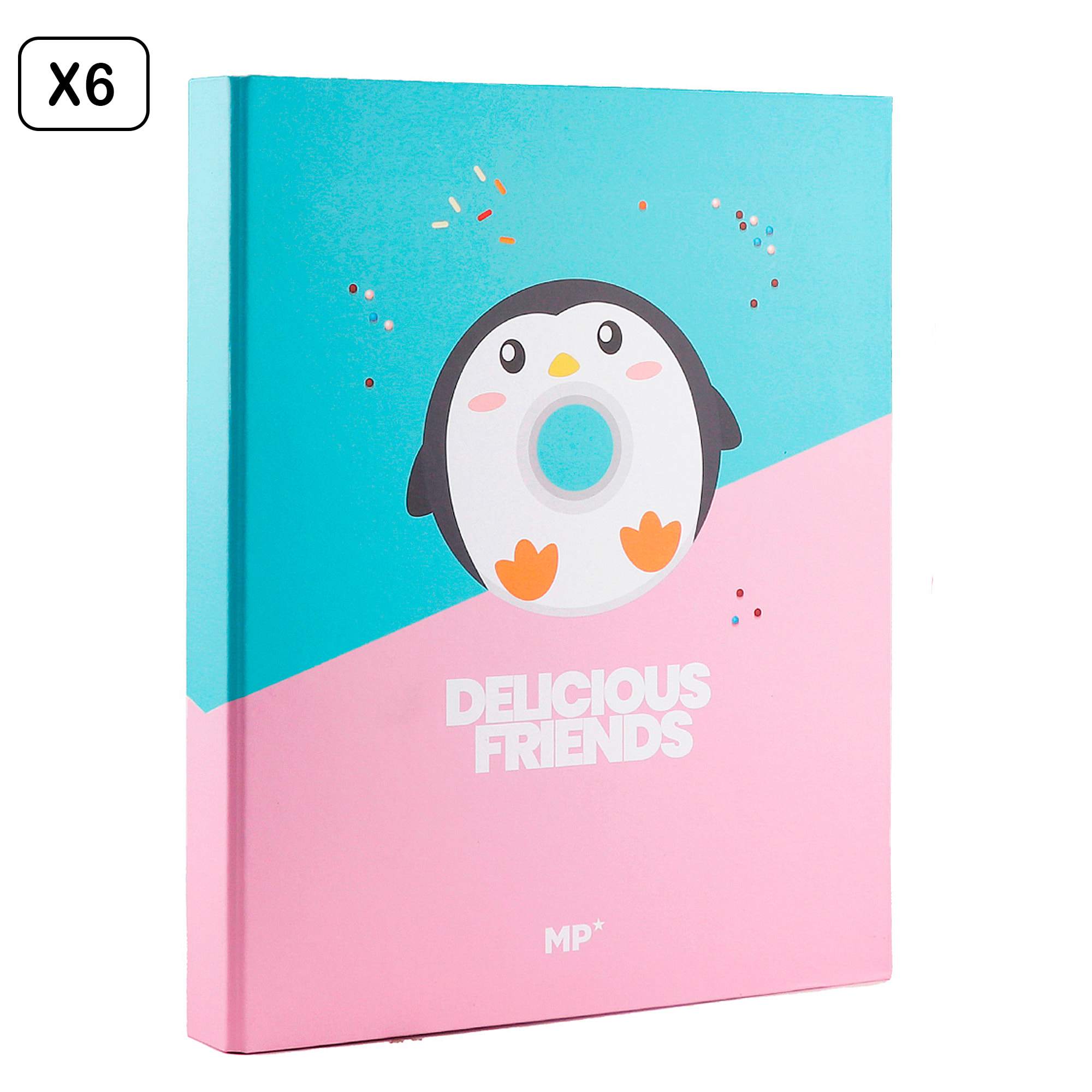 PACK 6 UNIDADES CARPETA CARTÓN 4 ANILLAS Fº DISEÑO DELICIOUS FRIENDS PINGÜINO