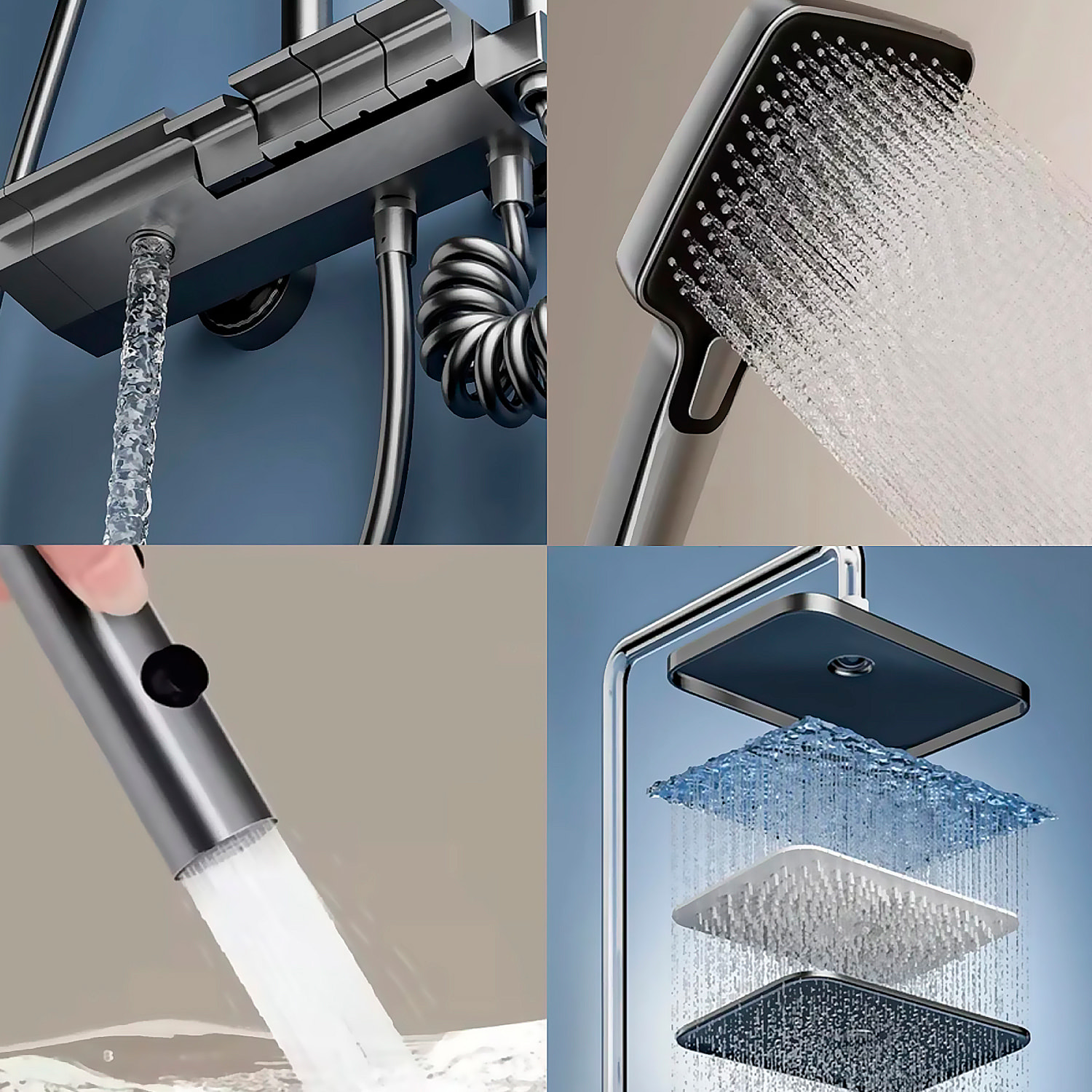 Set doccia completo 828-1 montato a parete. Con display digitale e molteplici modalità d'acqua, con miscelatore e controllo preciso.